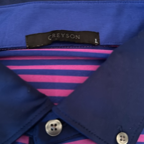 Greyson Golf Polo Size Large Purple/Blue Stripes - Picture 3 of 5